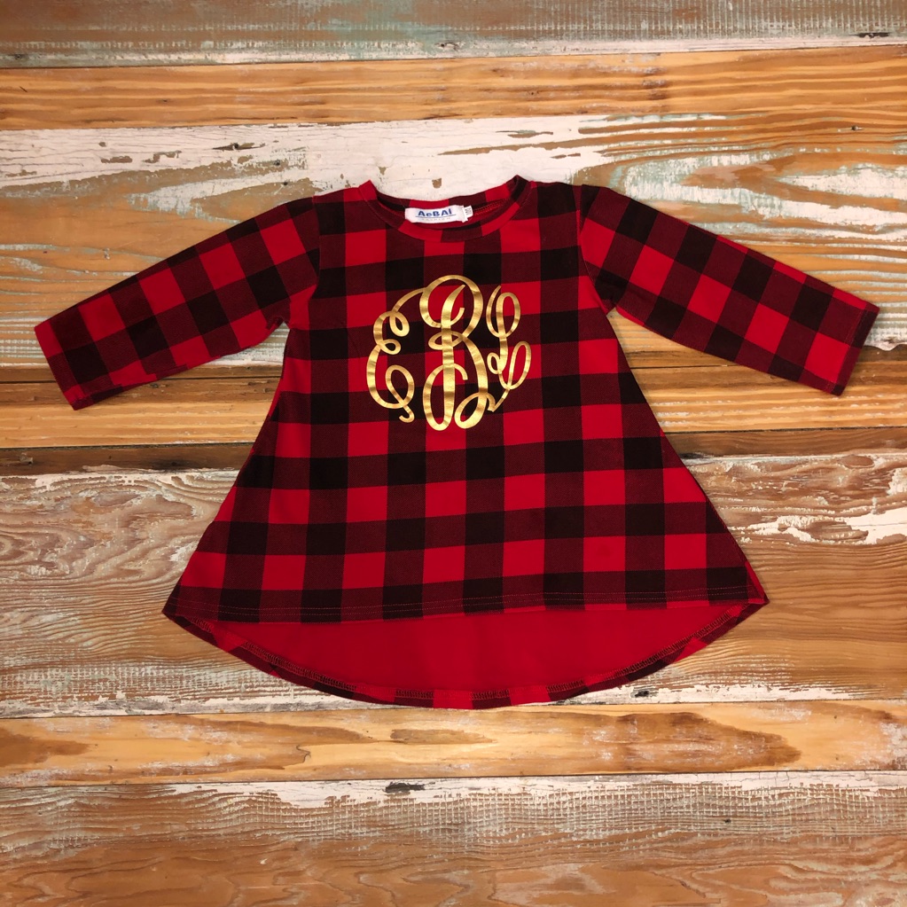 Toddler Girls Monogrammed Buffalo Plaid Tunic